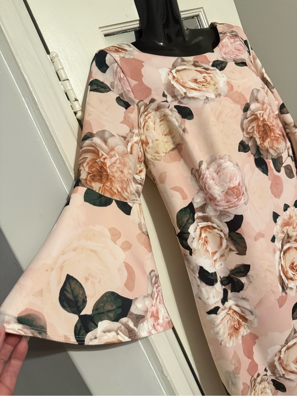 Calvin Klein Floral Scuba Knit Bell Sleeve Sheath Cocktail Dress Pink Rose 14 - Picture 2 of 7